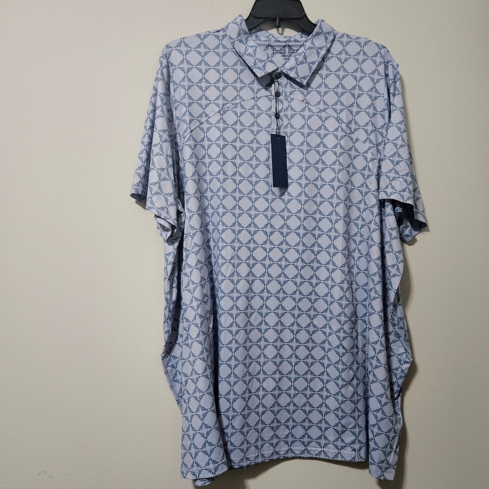 Felix Rex James II Mens Blue Geometric Bird Print Golf Polo Shirt Regular NWT